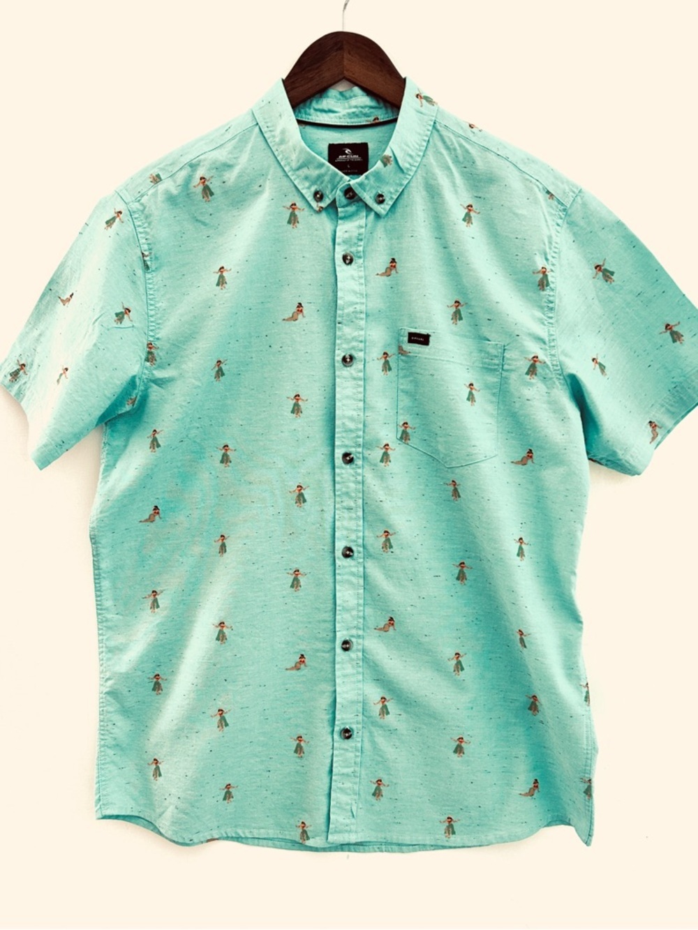 Rip Curl Hawaiian Print Button Down Shirt Large Teal Surf Beach Short Sleeve - Picture 5 of 7